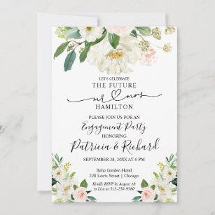 Floral Calligraphy Engagement Party Invitation