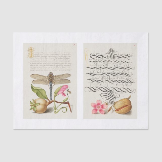 Floral calligraphy garden decoupage tissue paper (Front)