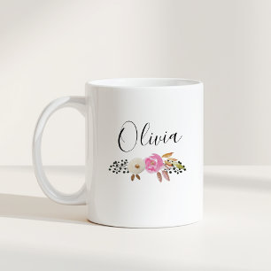 Floral Calligraphy Personalised Name Gift Coffee Mug