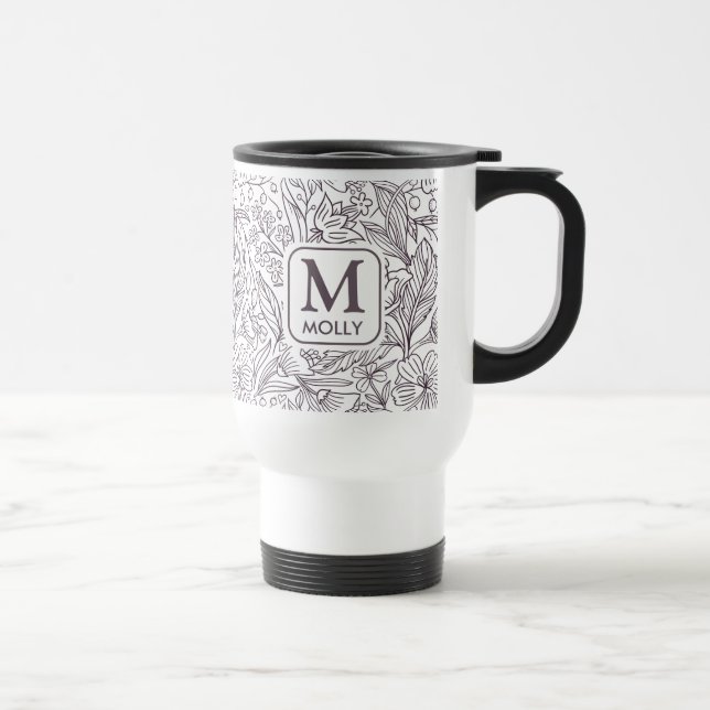 Floral Calm: Custom Monogram Travel Coffee Mug (Right)