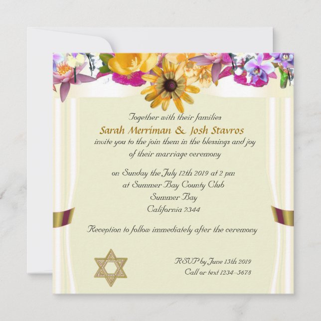 Floral canopy Jewish wedding Invitation (Front)