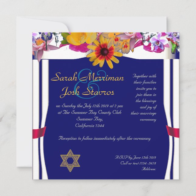 Floral canopy Jewish wedding Invitation (Front)