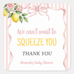 Floral Can't Wait To Squeeze Lemon Baby Shower Square Sticker