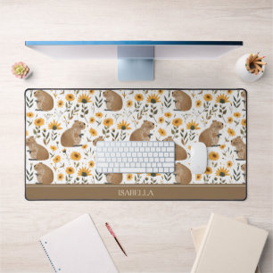 Floral Capybara Desk Mat