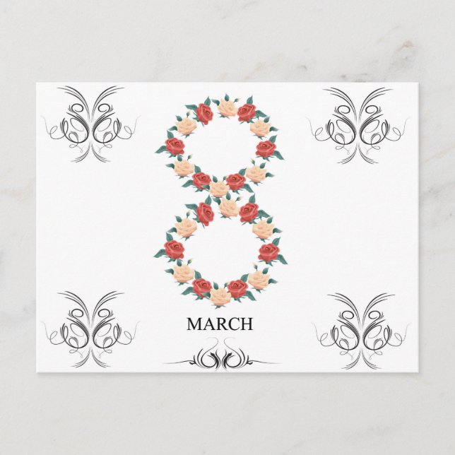 Floral card of roses for International Women's Day (Front)