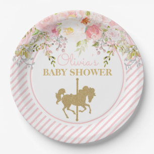 Floral Carousel Merry Go Round Baby Shower Paper Plate