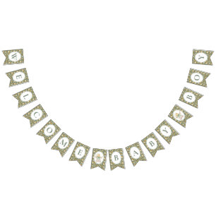 Floral Carriage Baby Boy Bunting Banner   Sage