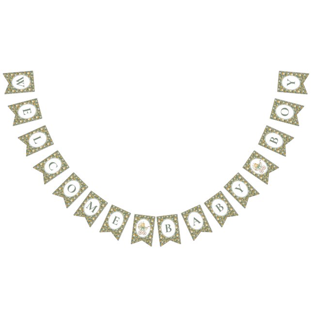 Floral Carriage Baby Boy Bunting Banner | Sage (All)