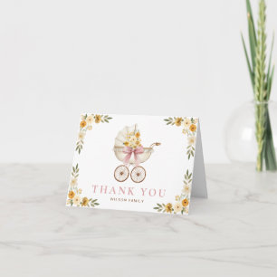 Floral Carriage Baby Shower Thank You Card
