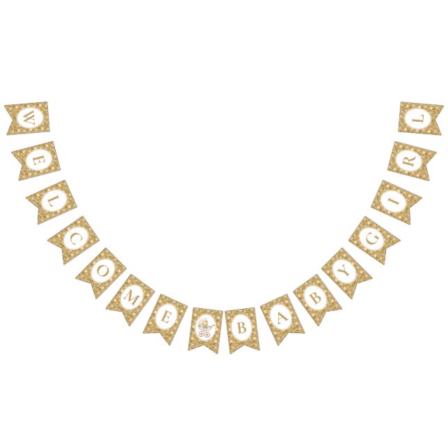 Floral Carriage Bunting Banner | Gold Welcome Baby (All)