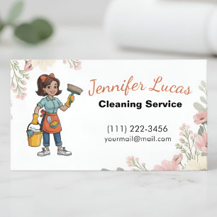  Floral Cartoon Maid House Cleaning Services  Business Card