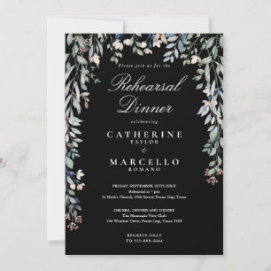 Floral Cascade Black And White Rehearsal Dinner Invitation