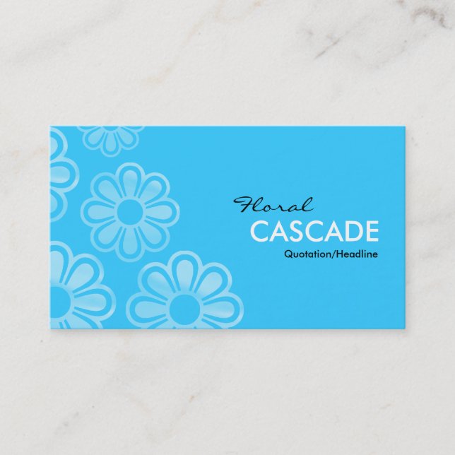 Floral Cascade - Blue (33CCFF) Business Card (Front)