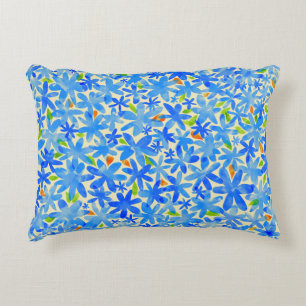 Floral Cascade: Blue Flowers Seamless Pattern Decorative Cushion