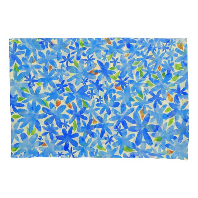 Floral Cascade: Blue Flowers Seamless Pattern Pillowcase (Front)