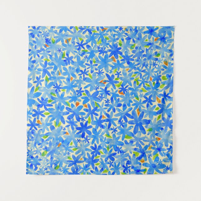 Floral Cascade: Blue Flowers Seamless Pattern Tapestry (Front)