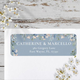 Floral Cascade Dusty Blue Wedding Return Address