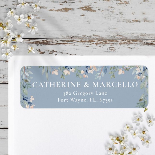 Floral Cascade Dusty Blue Wedding Return Address (Floral Cascade Dusty Blue Wedding Return Address Label)