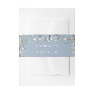 Floral Cascade Modern Dusty Blue Wedding Invitation Belly Band