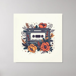 Floral Cassette Tape Canvas Print
