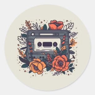 Floral Cassette Tape Classic Round Sticker