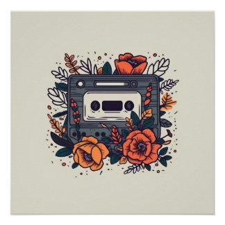 Floral Cassette Tape Poster