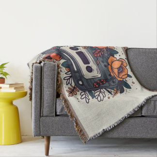 Floral Cassette Tape Throw Blanket