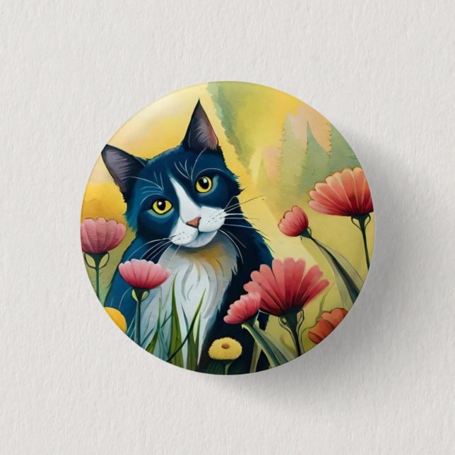 FLoral cat  3 Cm Round Badge (Front)
