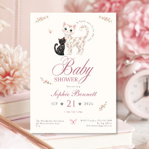 Floral Cat Baby Shower Invitation for Girls