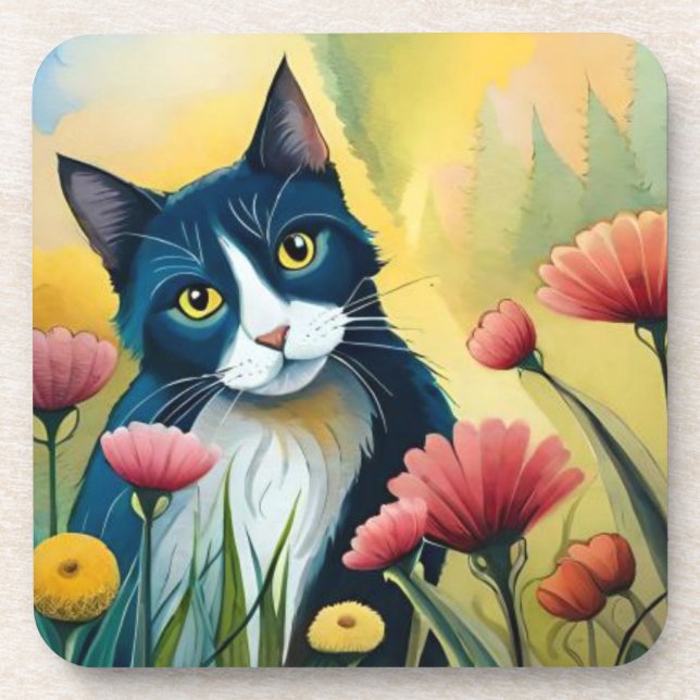 FLoral cat  Coaster (Front)