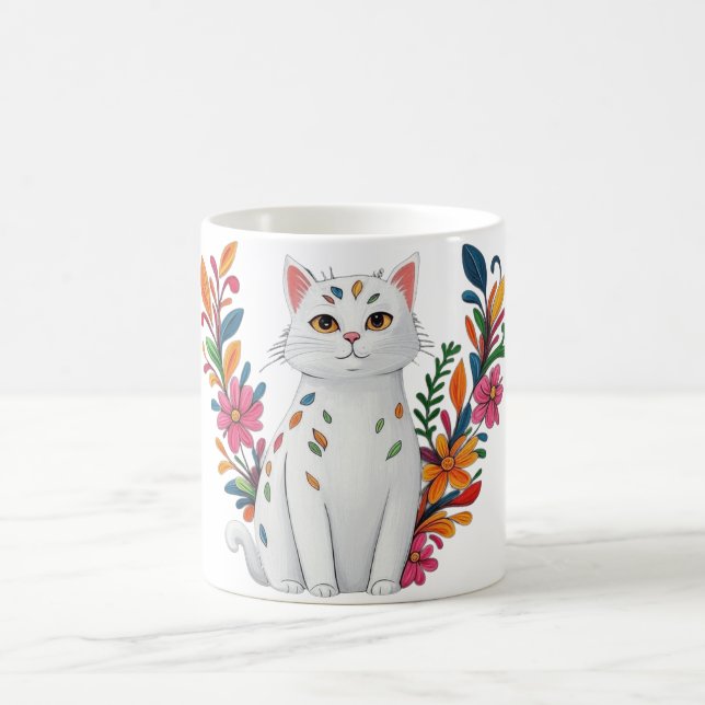 Floral Cat Coffee Mug (Center)