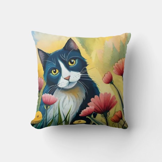 FLoral cat  Cushion (Front)