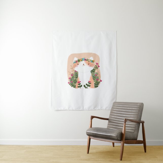 Floral Cat Cute cat flower Tapestry (In Situ)