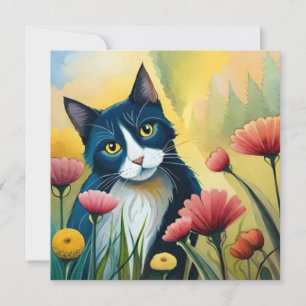 FLoral cat Flat Card