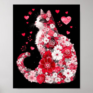 Floral Cat Heart Art Romantic Design for Girl Poster