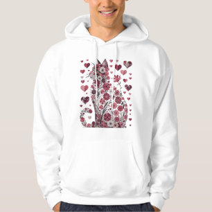 Floral Cat Heart Romantic Aesthetic Love Art Hoodie