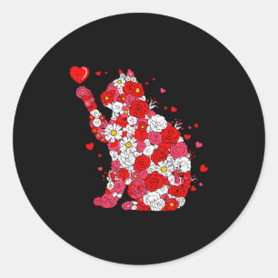 Floral Cat Heart Valentines Day Meow Kitty Kitten  Classic Round Sticker
