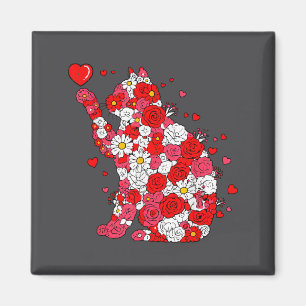 Floral Cat Heart Valentines Day Meow Kitty Kitten Magnet