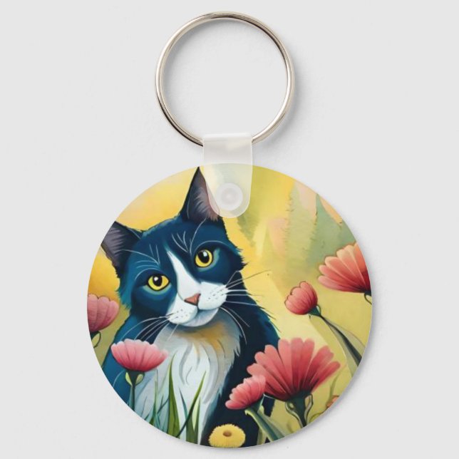 FLoral cat  Key Ring (Front)