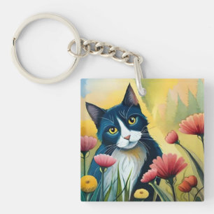 FLoral cat  Key Ring