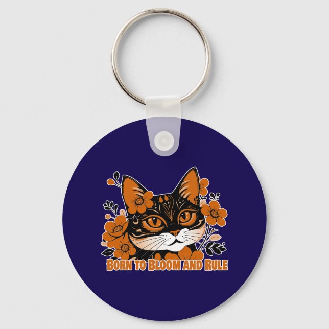 Floral Cat  Key Ring (Front)