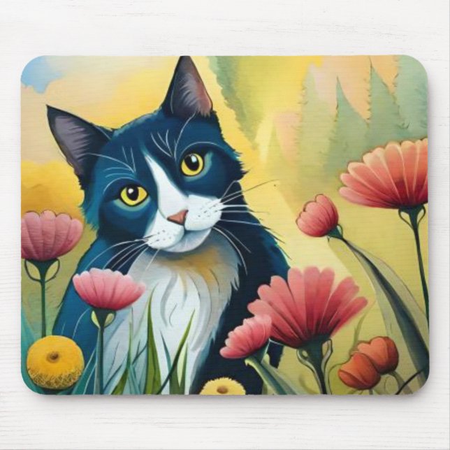 FLoral cat  Mouse Mat (Front)