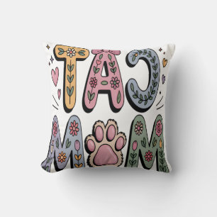 Floral Cat Mum with Paw Print Cushion