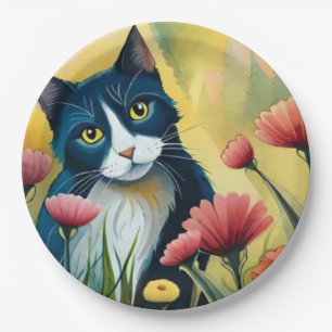 FLoral cat  Paper Plate