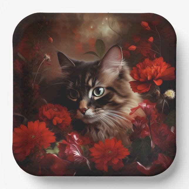 Floral cat paper plate (Front)