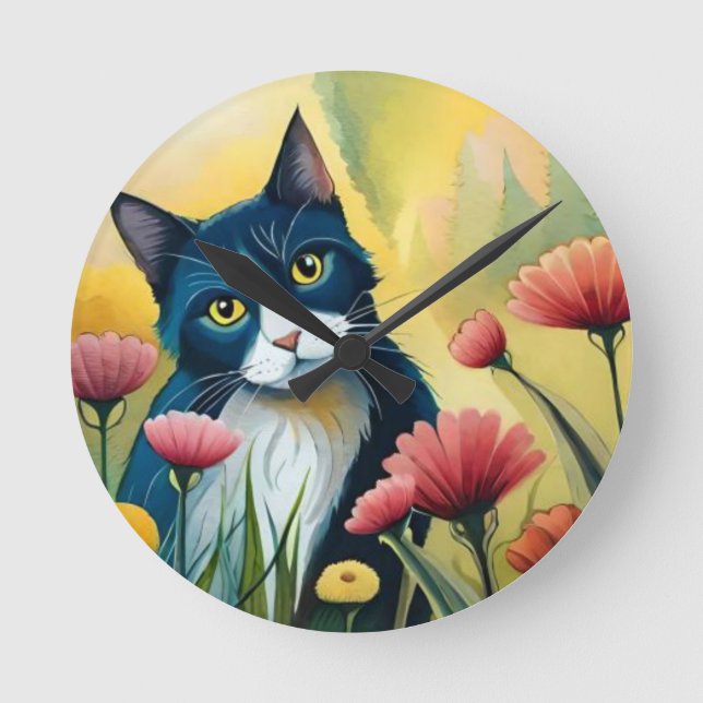FLoral cat  Round Clock (Front)