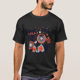 Floral Cat Scandinavian Style Black Cat Lover Wild T-Shirt