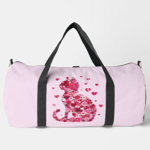 Floral Cat Silhouette Art Duffle Bag