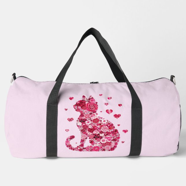 Floral Cat Silhouette Art Duffle Bag (Front)