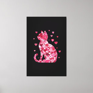 Floral Cat Silhouette ArtFaux Wrapped Canvas Print